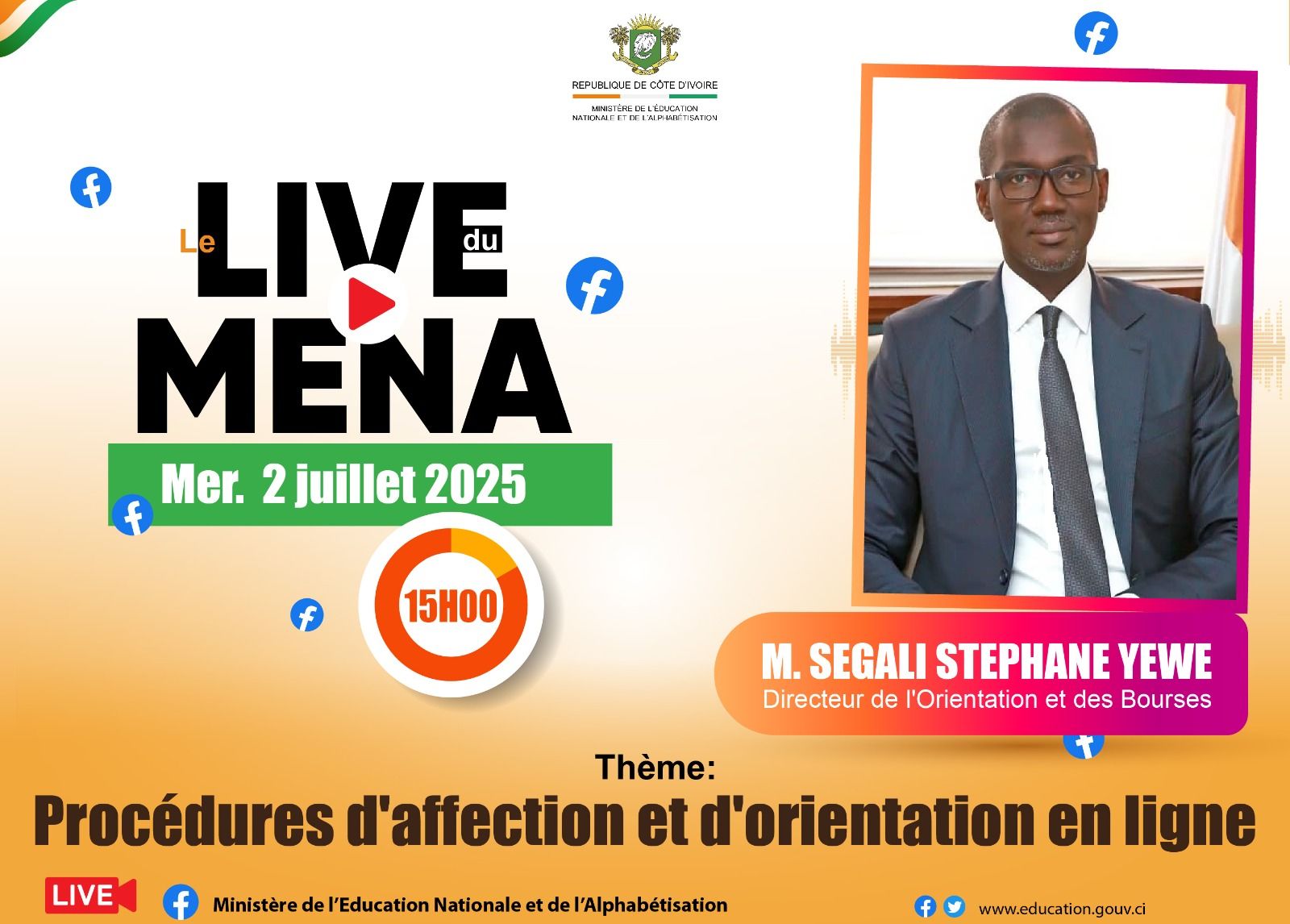 Le MENA retransmettra un "Live" spécial sur les procédures d'affectation et d'orientation en ligne